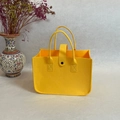 Vibrant yellow felt tote bag with black button closure and matching sturdy handles - 30x20x10cm / Yellow