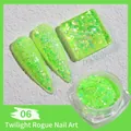 Macro shot of neon green aurora laser nail glitter flakes and sequins on a rock texture - Highlight Meteor Sequins 06-Fluorescent Green
