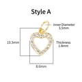 Golden S925 silver hollow heart pendant with pave cubic zirconia dimensions overview - Style A Hollow Heart / Gold