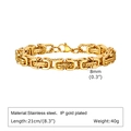 Men's 8mm gold-plated stainless steel Byzantine chain bracelet with 21cm length - Gold / 21cm