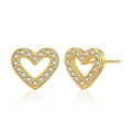 Elegant 18K gold plated heart stud earrings featuring white cubic zirconia accents - Gold Hollow Heart
