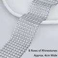 Silver rhinestone mesh ribbon with 8 rows of sparkling diamonds for DIY crafts - 8 Rows (Approx. 4cm Wide x 5 Yards) / Silver