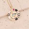 Gouden ketting met boze oog hanger, kleurrijke zirkonen en gelukssymbolen op steen - Roze Hart Evil Eye Stijl (1#)