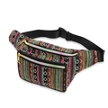 Bohemian style woven waist bag with colorful ethnic patterns and adjustable black belt - Style B/Multicolor Ethnic