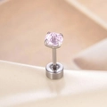 Pink firework-cut zircon 4mm labret stud earring with polished silver claw setting - 4mm Zircon + Screw Back / Pink (Single Piece)