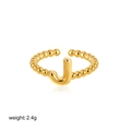 18K gold letter J open ring with beaded band design and polished finish - Letter J Style (T249_10)