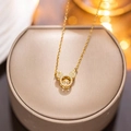 Elegant gold Mickey mouse pendant necklace with shimmering crystals on polished chain - 8933 Golden Lively Mickey