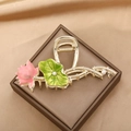 Golden lotus hair claw clip with pink petals and white pearl on brown jewelry box - Pink Lotus-YZAP45-2