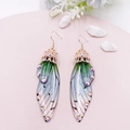 Elegant S925 silver butterfly wing earrings with green-blue gradient and crystals - Green Rhinestone-Rose Gold