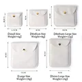 Velvet snap button jewelry pouch sizing chart showing five dimensions from small to extra large - White (Velvet) / 8*8cm