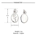 Detail view of 20mm copper oval rose charm and smooth pendant with exact dimensions - Silver Oval Rose Pendant-2