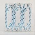 Set of 6 light blue and white glitter candy cane ornaments with silver hanging strings - Set of 6 / Ice Blue