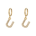 U-shaped earrings in 18K gold plated stainless steel with micro-pave cubic zirconia - Letter U
