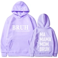 Sweat à capuche lilas avec imprimé MAMA MOM BRUH présenté à plat recto et verso - S / Hauts / Violet Clair (312)