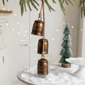 Tre campane vintage in metallo bronzo su corda di iuta per decorazioni natalizie - Campana Media Vintage Trama Verticale [Stile 3 Campanelli]