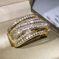Chunky gold-plated multi-layer ring featuring micro-pave white cubic zirconia stones - US 7 / Gold