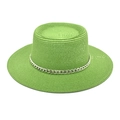 Macro shot of green straw hat with silver chain detail and textured woven finish - M(56-58cm) / Fruit Green