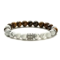 Beaded white turquoise and tiger eye stone bracelet with silver engraved metal spacers - Tiger's Eye