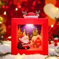 Scatola luminosa rossa di Natale con Babbo Natale e renne per decoro da tavolo - Babbo Natale con Sacco