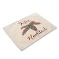 Christmas placemat in beige linen with pine cone print and Feliz Navidad typography - Beige Pinecone Feliz