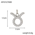 Silver Taurus zodiac charm in stainless steel with micro-pave white zircon stones - Steel Color Taurus (Inlaid)