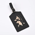 Business style black PU leather luggage tag with gold foil world map and adjustable strap - Black