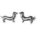 Polished S925 sterling silver dachshund puppy stud earrings with glossy finish - Black Plated 925 Silver / Black