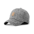 Gorra de béisbol de lana a cuadros gris para hombre con parche de cuero y orejeras - Cuadros Blancos y Grises