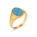 Y2K style 18K gold plated ring with green turquoise stone and zircon crystal - US 6 / Micro Inlaid Oval Seal Ring - Blue Turquoise Style