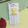 Cute yellow dinosaur number 2 birthday candle with blue dots for kids party decor - Yellow Dinosaur Number 2