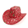 Sparkly red cowboy hat with green and white snowflakes for Christmas parties - M (57cm) / Red Snowflake(A25149) / Red
