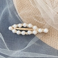 Elegant gold pearl hair clip with white resin pearls and crystals for women - Hollow Pearl Spring Clip