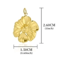 Detailed view of a gold flower pendant with precise size measurements in inches and cm - Golden Textured Floral (A0002701)