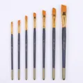 5-piece angled nylon artist brush set with blue handles and gold ferrules for painting - 5Pcs Angled Peak HB075D / Dark Blue