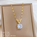 Luxury gold titanium steel V-shape necklace with large round crystal in a gift box - Gold V-Shape Square Zircon Pendant (H533)