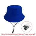 Sombrero de pescador de algodón azul liso con cuerda cortavientos ajustable y extraíble - Azul zafiro