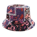Detailed pattern of a Bohemian floral bucket hat with colorful patchwork design - M (56-58cm) / Purple Black Red Pink Patchwork (3#)