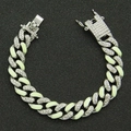 Pulsera cubana plateada de estilo hip-hop con diamantes y detalles verdes luminosos - Plata (Luminoso)
