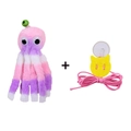 Hanging cat toy set with pink striped plush octopus, elastic rope and suction cup - Purple Octopus Cat Toy