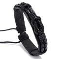Bracciale multistrato in pelle intrecciata da uomo nero con chiusura regolabile - Nero