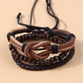 Set bracciali multistrato da uomo in pelle marrone e perline di legno etnico - Set da Tre Pezzi in Pelle e Perline di Legno Marrone (015073431)