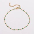 Minimalist 18k gold plated 304 stainless steel chain with green enamel beads - 22+5cm / Gold-Dark Green