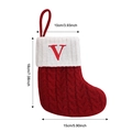 Red knit Christmas stocking with white cuff and embroidered letter V plus size chart - Letter V