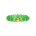 Beaded 18K gold-plated ring with green cat eye stones and a polished gold bead - Emerald Cat's Eye (FN0196)