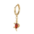 Detail of dinosaur drop earring featuring a large red teardrop zircon in gold finish - Red Monster Style (EH00264)