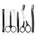 5-piece professional stainless steel eyebrow grooming set with scissors and tweezers - 65141 Black Short Handle 4-Piece Set