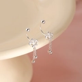 Silver-plated crown earrings with elegant double chain tassels and small bead accents - Crown Tassel Pendant Style (A190)