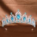 Elegant silver bridal crown adorned with sparkling blue and clear rhinestones - Silver Half Lake Blue