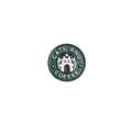 Green round enamel cat and coffee club brooch pin with white kitty design badge - XZ75-12 Cats and Coffee Club