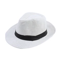 Close-up of a white Panama straw hat featuring a black ribbon band on a white background - Adult 58cm One Size / White